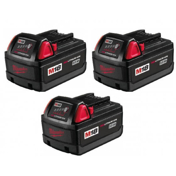 Milwaukee M18 18v 3.0Ah Red LithiumIon Battery Pack Of 3 Batteries