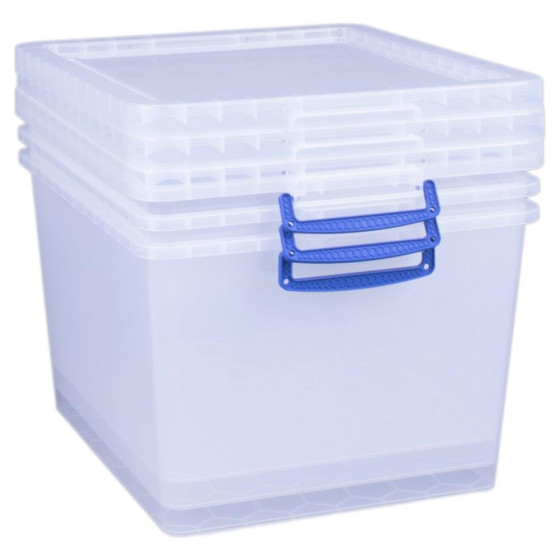 Really Useful Set Of 3 33.5 Litre Plastic Nesting Boxes - Clear (No Lids)