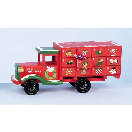 Premier Decorations 36cm Wooden Advent Truck - Red
