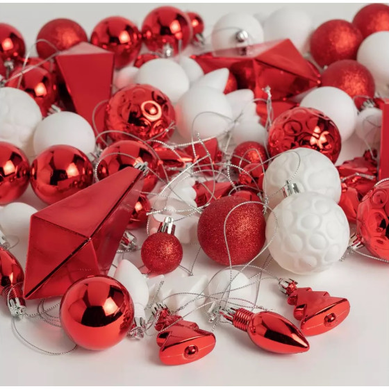 Habitat 75 Pack Of Mixed Christmas Baubles - Red & White