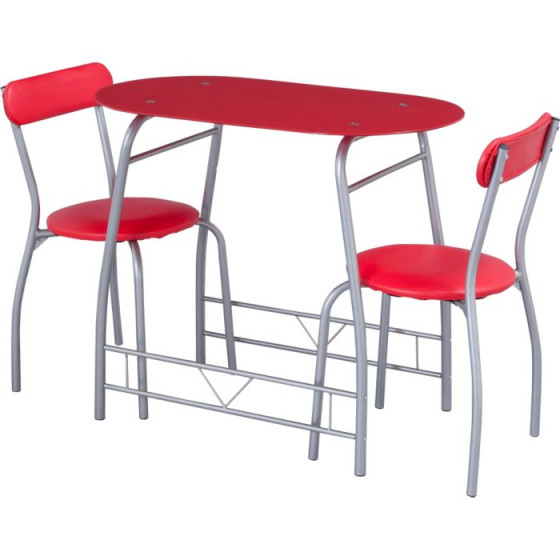 Miami Red Glass Dining Table and 2 Chairs Breakfast Set