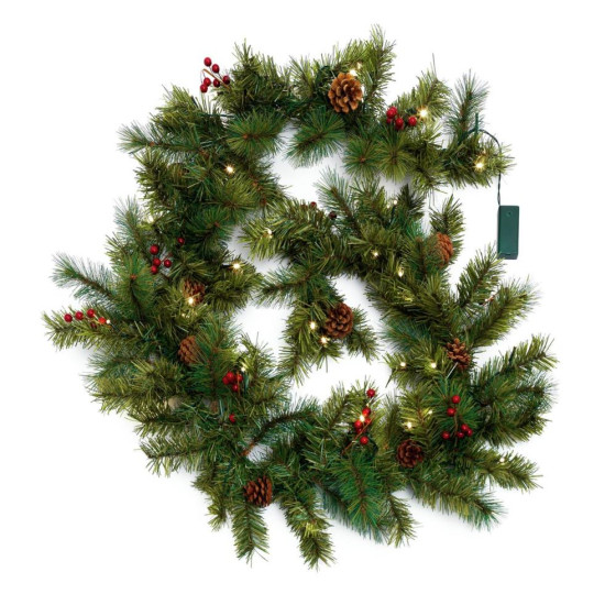 Home 1.8m Berry & Cone Christmas Garland - Green