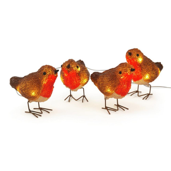 Home Set Of 4 Acrylic Light Up Christmas Robins
