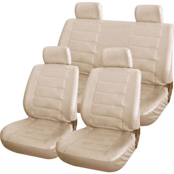 Leather Look Car Seat Covers Set - Cream