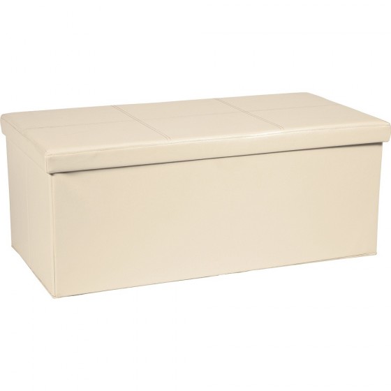 Extra Large Leather Effect Ottoman Stitching Detail - Cream (No Divider)