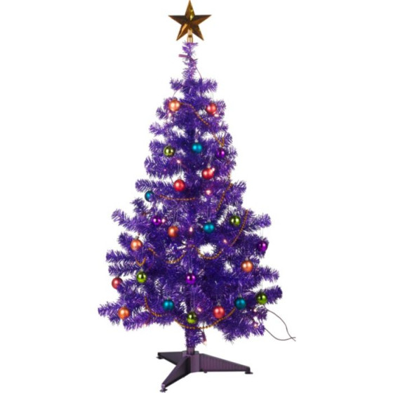 Purple Tinsel Decorated Tree - 3ft