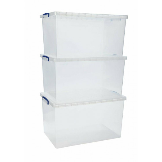 Really Useful 83 Litre Clear Plastic Nesting Boxes - Set Of 3 (No Lids)