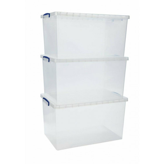 Really Useful 83 Litre Clear Plastic Nesting Boxes - Set Of 3 (No Lids)