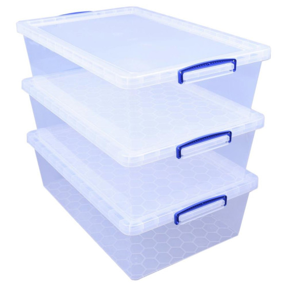 Really Useful Set Of 3 43 Litre Storage Boxes - Clear