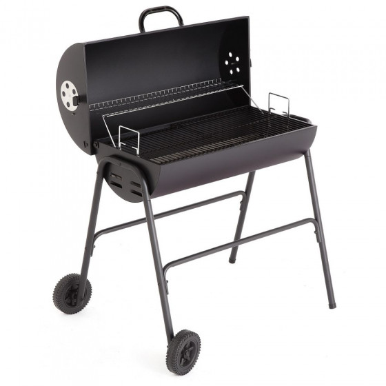 Charcoal Oil Drum BBQ With Utensils & Adjustable Grill