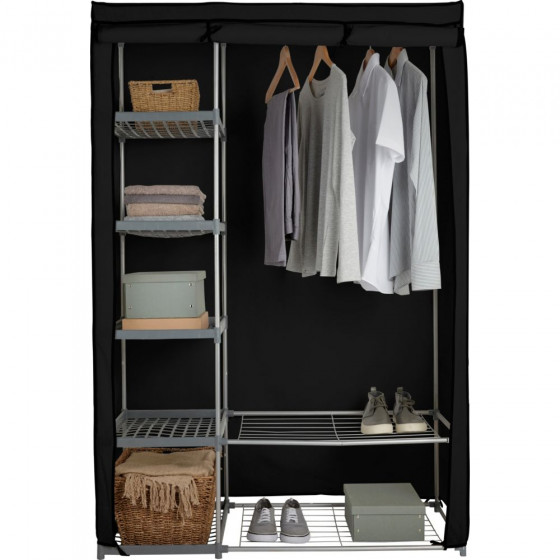 Metal and Polycotton Double Wardrobe - Black