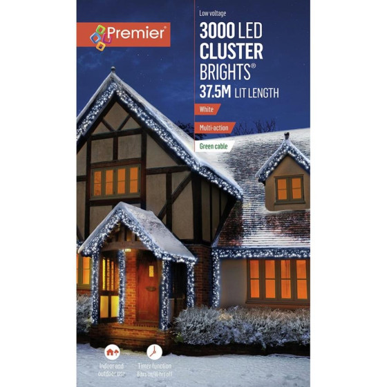 Premier 3000 LED Multi-Action Cluster Christmas Lights - White