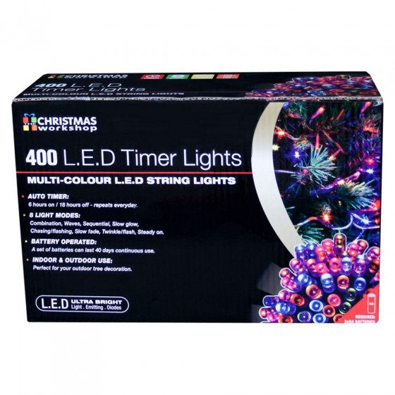 Christmas Workshop 400 LED Battery Operated Timer Lights - Multicoloured