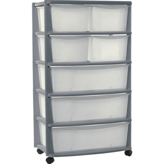 7 Drawer Plastic Wide Storage Chest - Silver