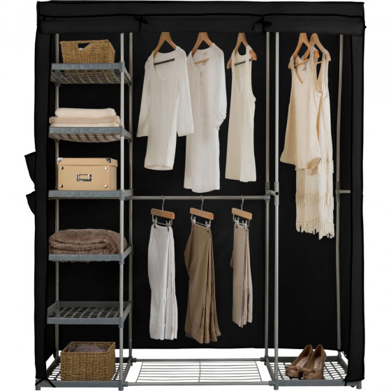 Metal and Polycotton Triple Wardrobe - Black