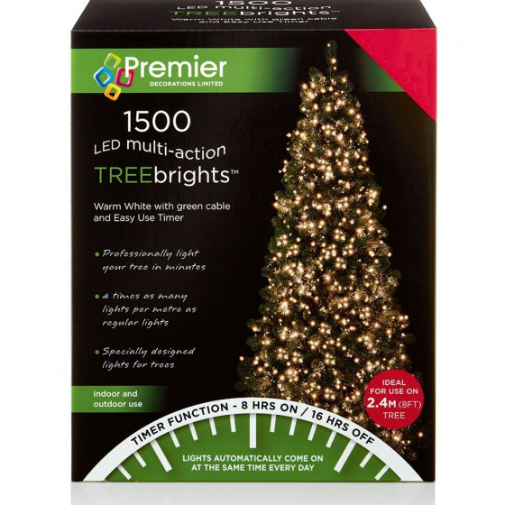 Premier Decorations 1500 MultiAction TreeBrights LED Christmas Lights - Warm White