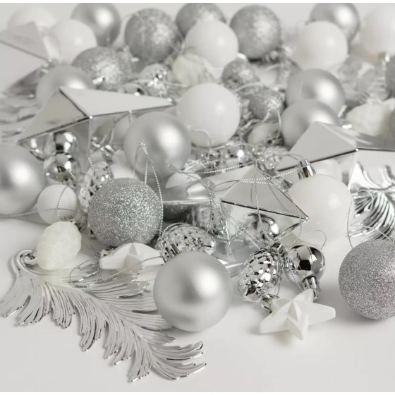 Habitat 75 Pack Of Mixed Christmas Baubles - Silver