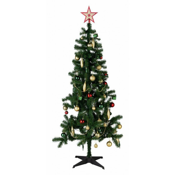 Home 6ft Christmas Tree With Lights & Decorations - Green