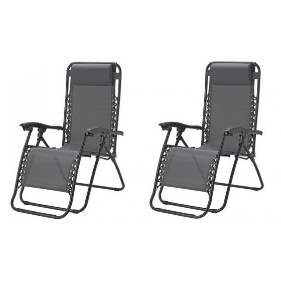 Home Set of 2 Sun Lounger Chairs - Grey