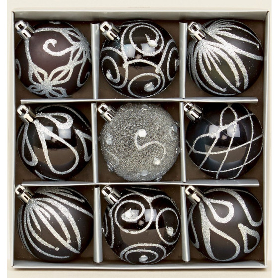 Premier Decorations Shatterproof 60mm Christmas Baubles - Black & Silver