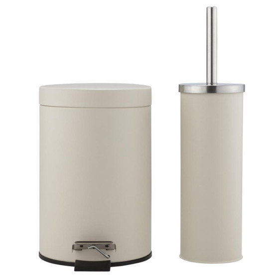 Home 3 Litre Slow Close Bin & Toilet Brush Bathroom Set - Cream