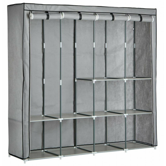 Home Triple Modular Fabric Wardrobe - Grey & Black