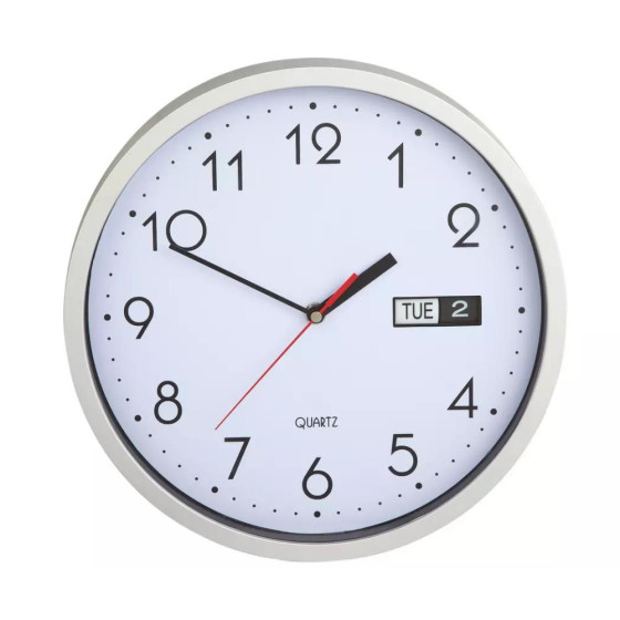 Home Day and Date Wall Clock - Silver