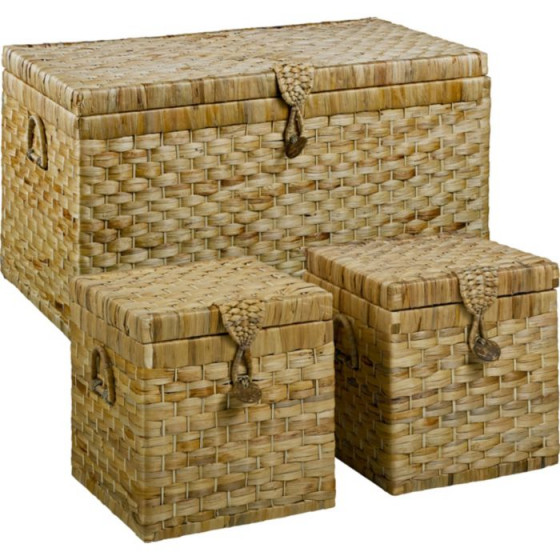 Large Wicker Chest and 2 Boxes - Natural