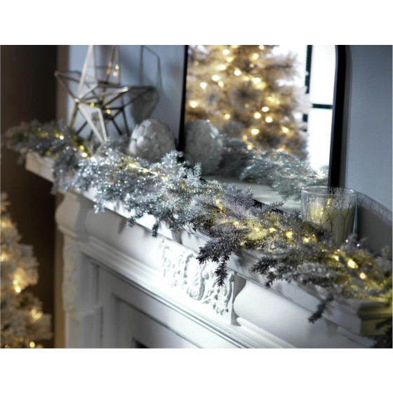 Habitat 1.8m Pre-Lit Christmas Garland - Silver