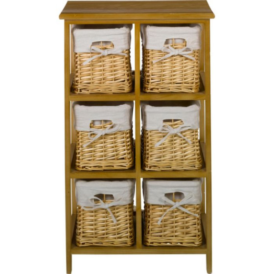 6 Basket Tall Wooden Storage Unit - Brown