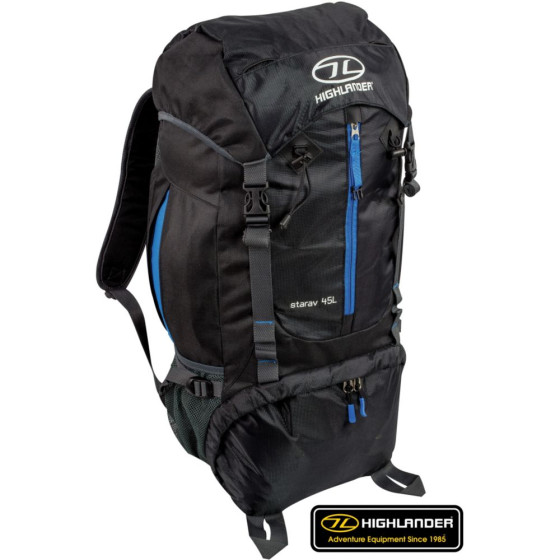 Highlander Starav 45L Rucksack - Black and Blue