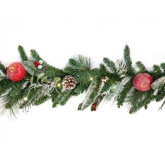 Premier Decorations 180cm Pre-Lit Frosted Fruit Christmas Garland - Green