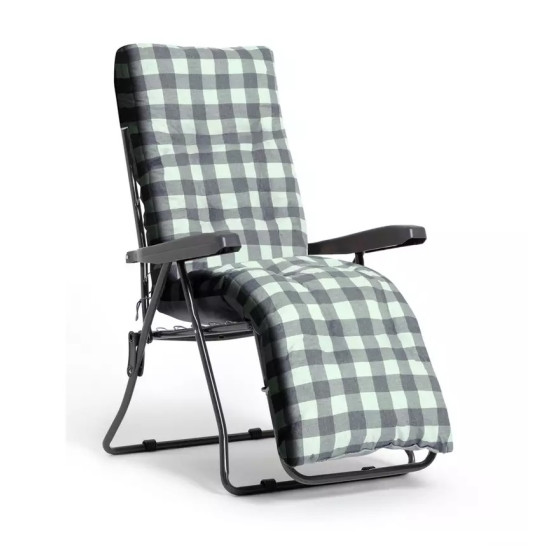 Home Check Folding Recliner Garden Chair - Grey