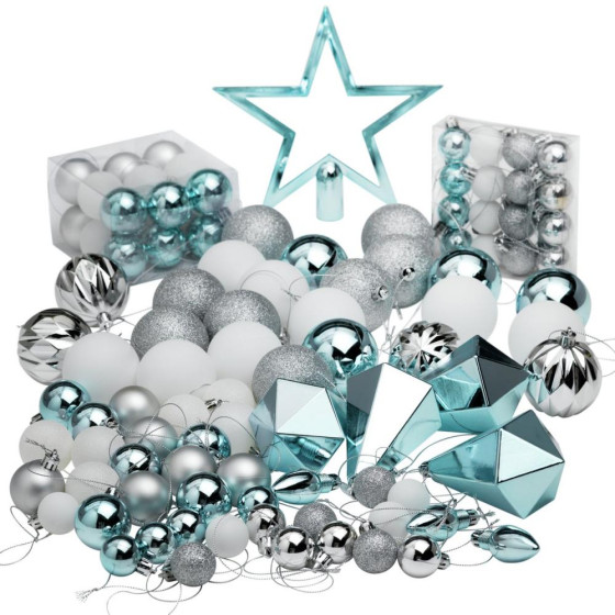 Habitat Pack Of 100 Christmas Mixed Glacier Baubles - Blue & Silver