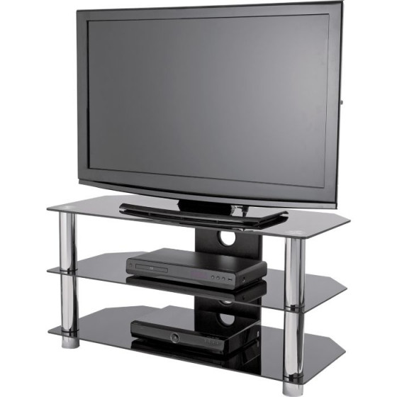 Black Glass TV Stand with Chrome Legs - Up to 42 Inch