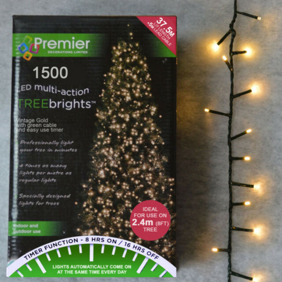 Premier Decorations 1500 Christmas Tree Lights & Timer - Vintage Gold