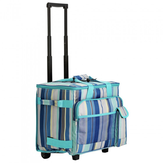 Blue Striped Picnic Cooler on Wheels