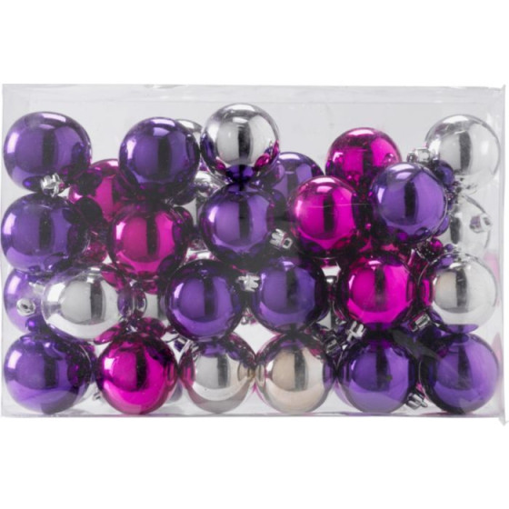 48pk Purple/Fuchsia/Silver Christmas Tree Baubles