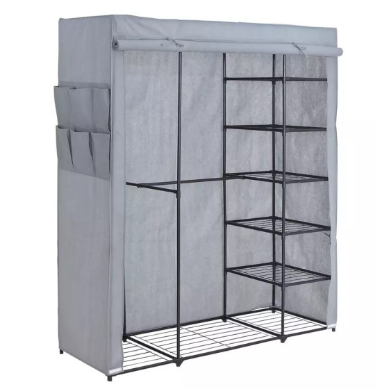 Home Covered Triple Wardrobe with Storage - Grey