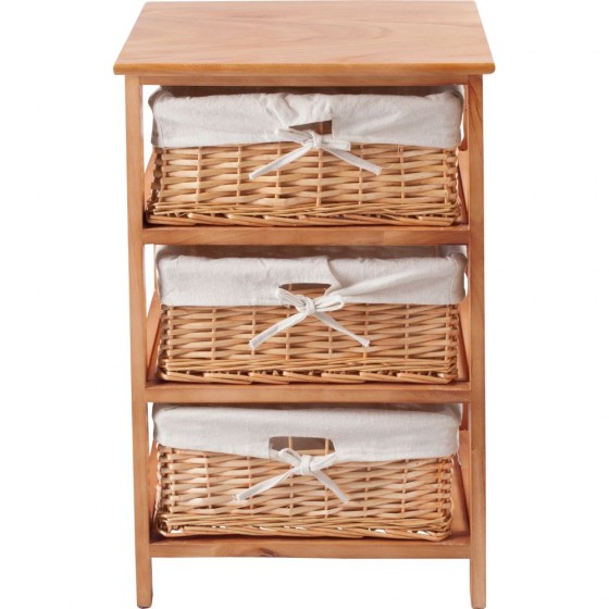 3 Basket Wooden Storage Unit - Brown (Slight Chip Front Right Corner)
