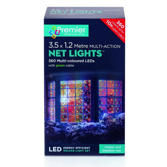 Premier 360 LED Multi Action Christmas Net Lights - Multi Coloured
