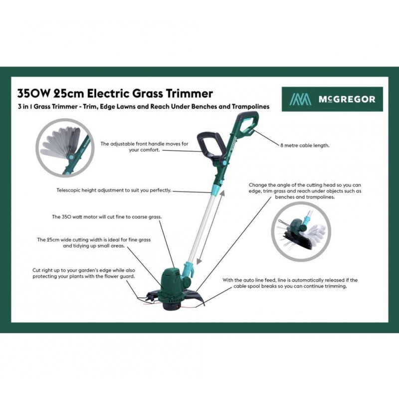 McGregor 25cm Corded Grass Trimmer 350W Strimmers Garden & Power