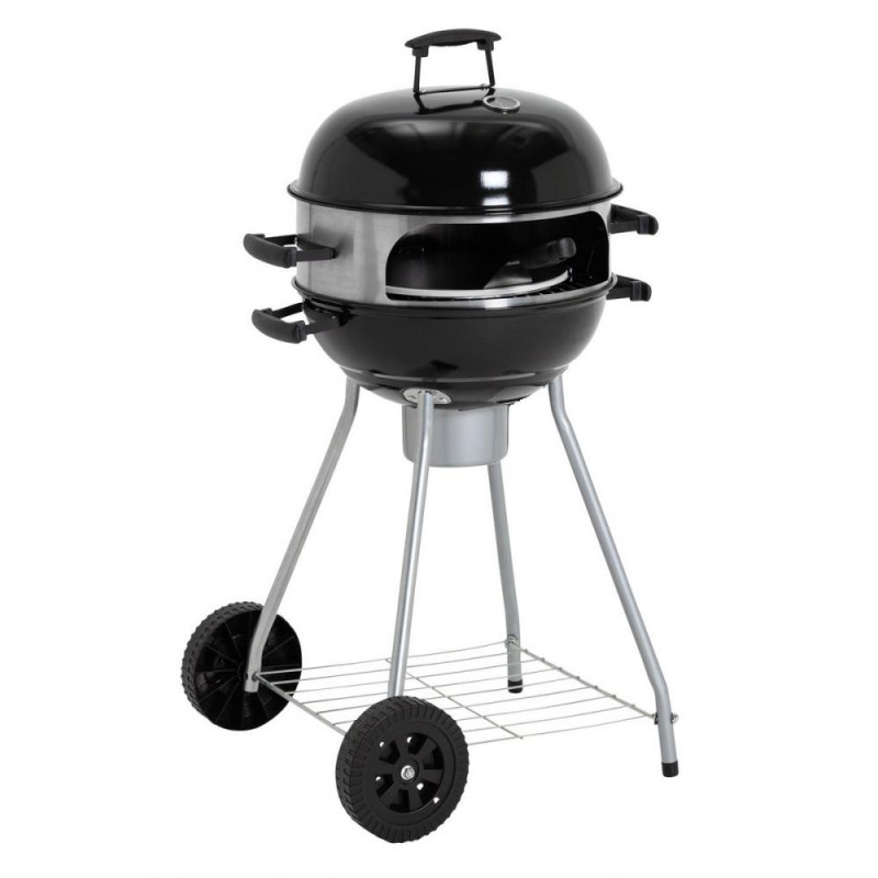 Home Kettle Charcoal BBQ With Pizza Oven Black (No Ash Catcher Handle