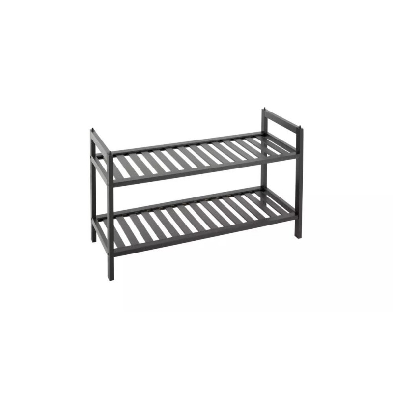 Home Kitt Bamboo 2 Shelf Shoe Rack Black Storage Units Furniture