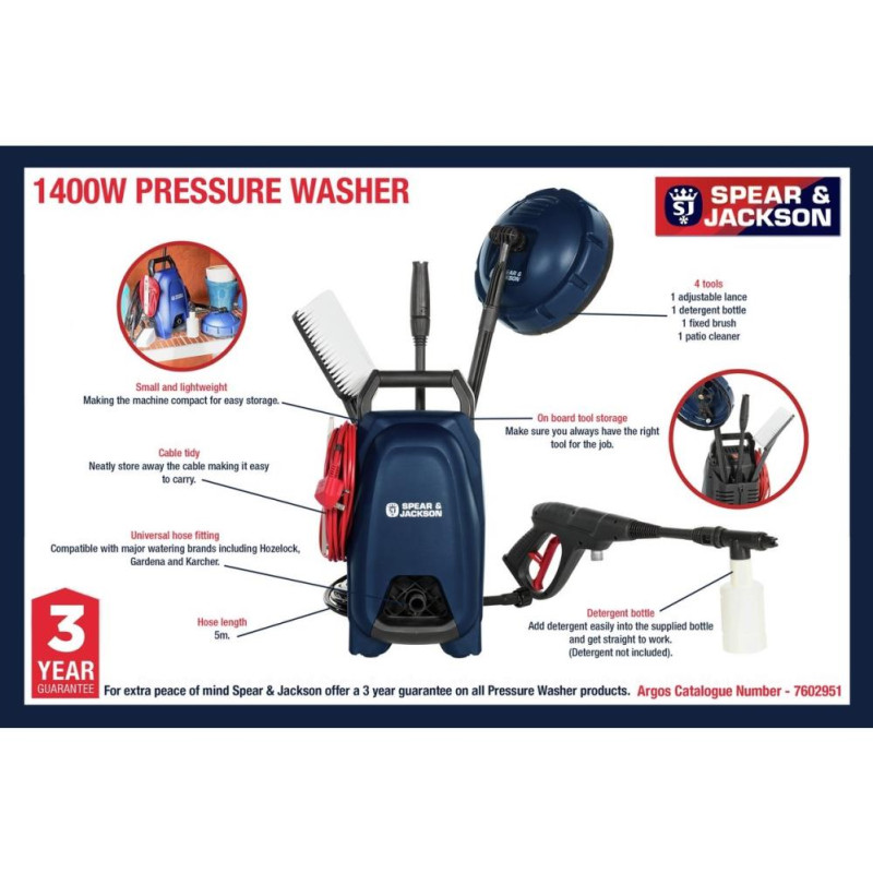 Spear & Jackson Pressure Washer 1400W Pressure Washers Garden