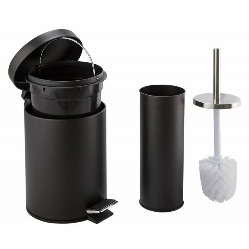 Home Slow Close Bin & Toilet Brush Set Black Other Furniture