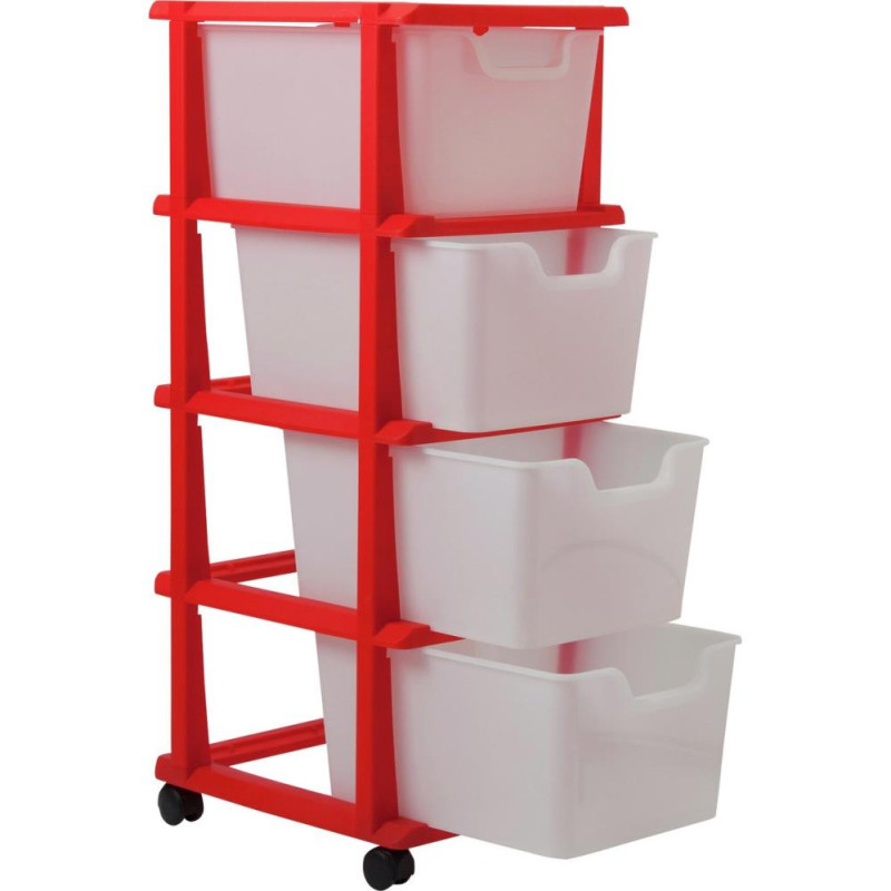 Home 4 Drawer Plastic Tower Storage Unit Red Storage Units