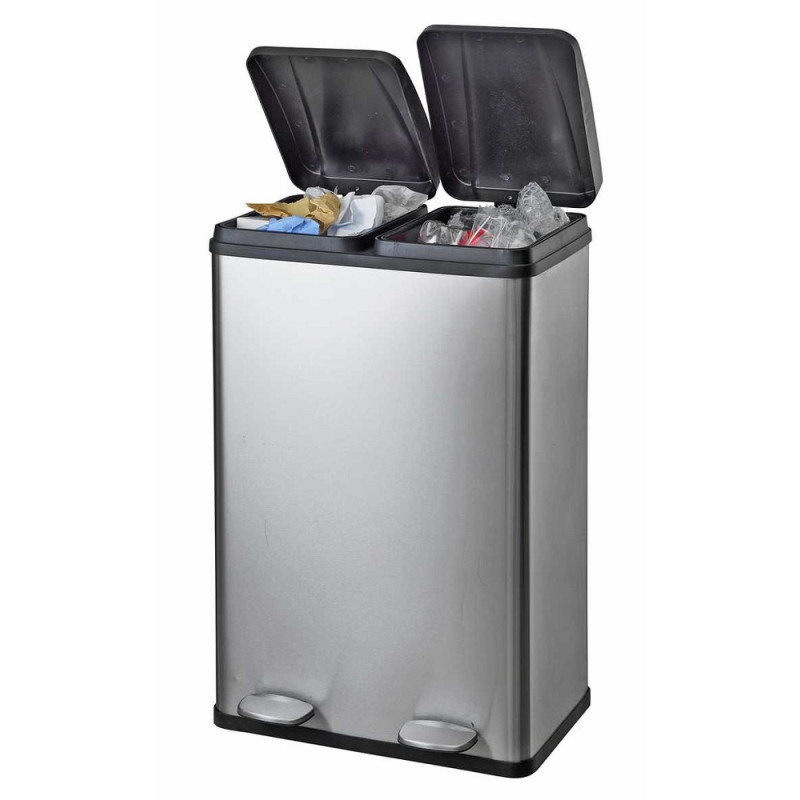 Home 60 Litre 2 Compartment Recycling Bin Silver Bins Stock