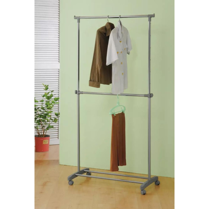 Home Adjustable Chrome 2 Tier Clothes Rail Grey Other Laundry