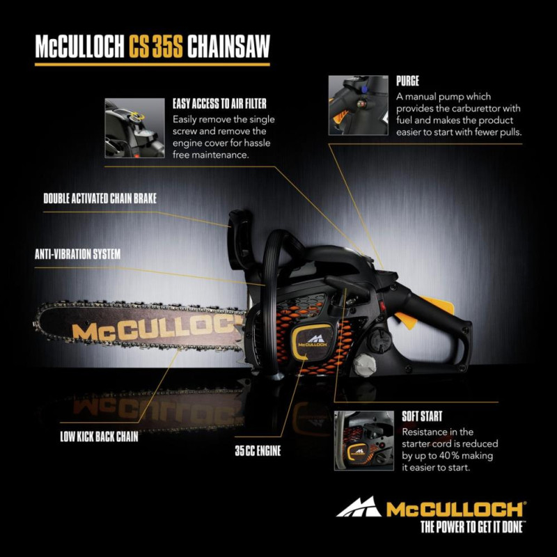 McCulloch CS35S 35cm Petrol Chainsaw 35cc Chainsaws Garden